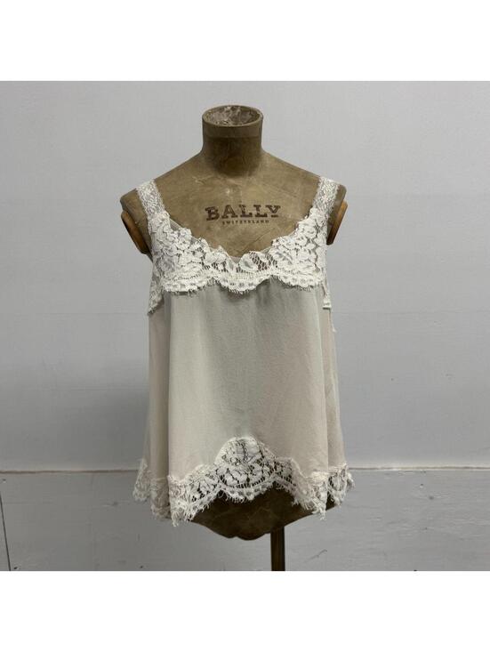 Tops - Vintage Off-White Pure Silk Lace-Trim Cami Top